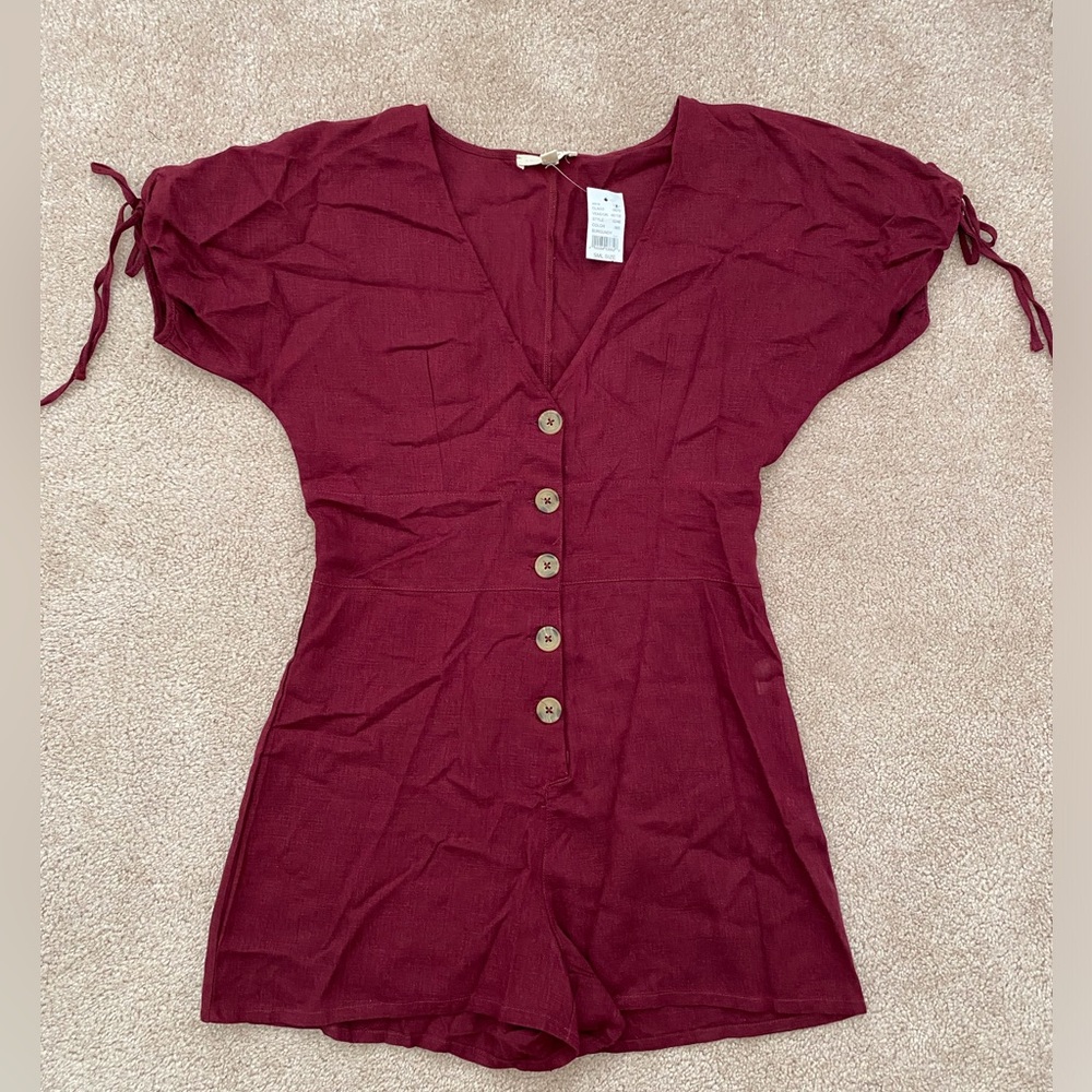 Pac Sun Women's Burgundy Button-Down Romper